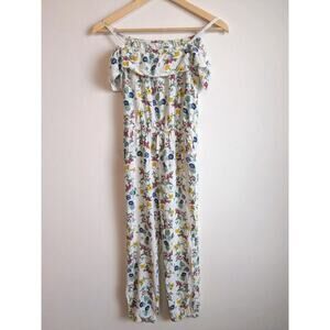 OLD NAVY Girls Floral Jumpsuit Bib Overalls Cold Shoulder White Size L/G 10-12